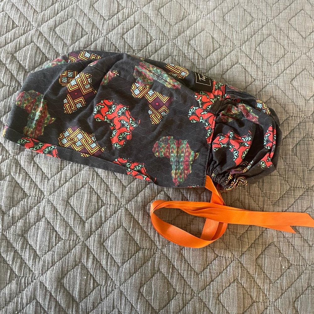 Colorful Patterned Medical Cap with Orange Tie